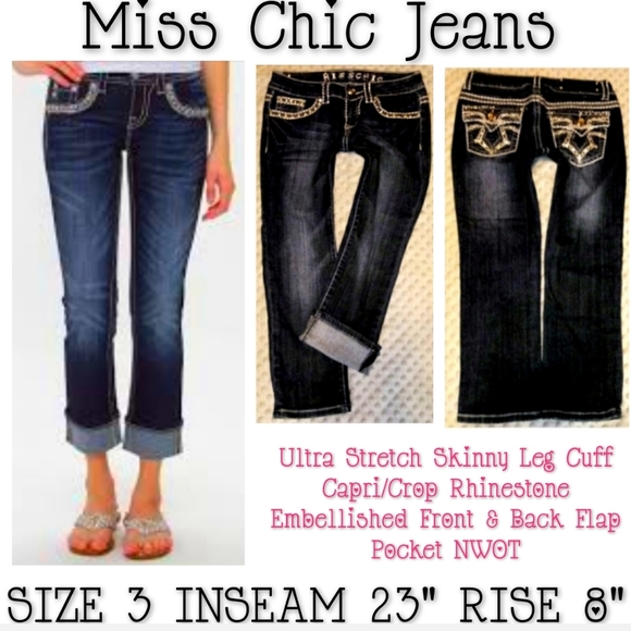 Miss Chic Jeans Denim - Miss Chic Jeans Size 3 Skinny Cuff Capri Embellish